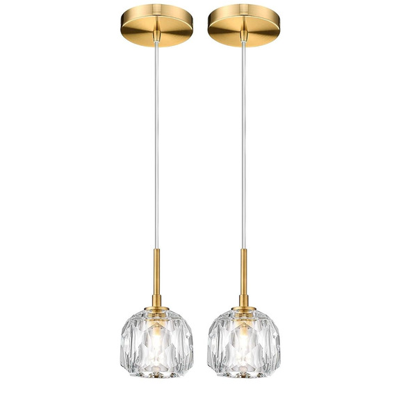 AUTELO 2-Pk Gold Pendant Lights Kitchen Island - Heavy Crystal Vintage Pendants - Picture 1 of 11